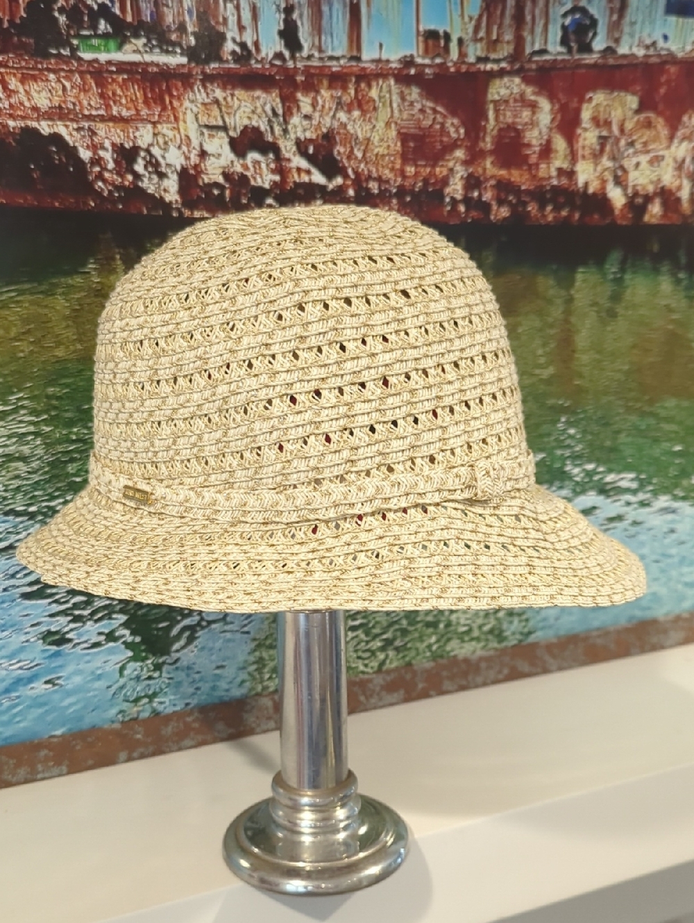 Nine West Sun Hat With Asymmetrical Hem And Gold Thread Detail